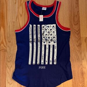 PINK Victoria's Secret Navy Tank Top with Red Trim and Silver Stars